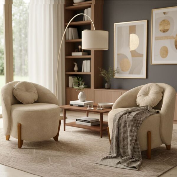 Kit 02 Poltronas Orgânicas Curvas Amsterdã Boucle Bege - Mont