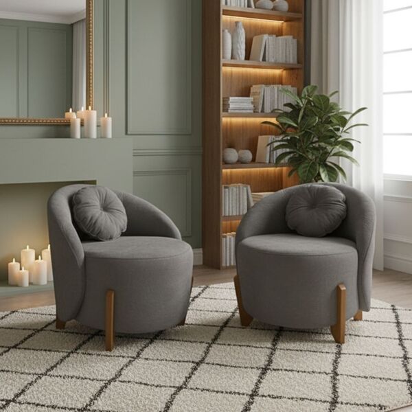 Kit 02 Poltronas Orgânicas Curvas Amsterdã Boucle Cinza - Mon