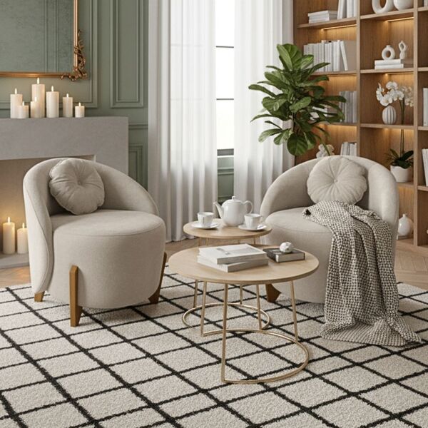 Kit 02 Poltronas Orgânicas Curvas Amsterdã Boucle Off White -