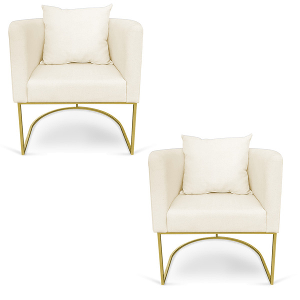 Kit 02 Poltronas Paola Linho Base Metálica Dourado - D'rossi