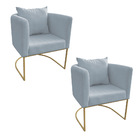 Kit 02 Poltronas Paola Linho Cinza Claro A05 Base Metálica Do