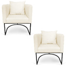 Kit 02 Poltronas Paola Linho Palha A32 Base Metálica Preto -