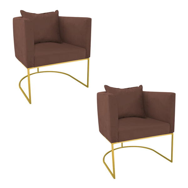 Kit 02 Poltronas Paola Suede Base Metálica Dourado D03 - D'ro