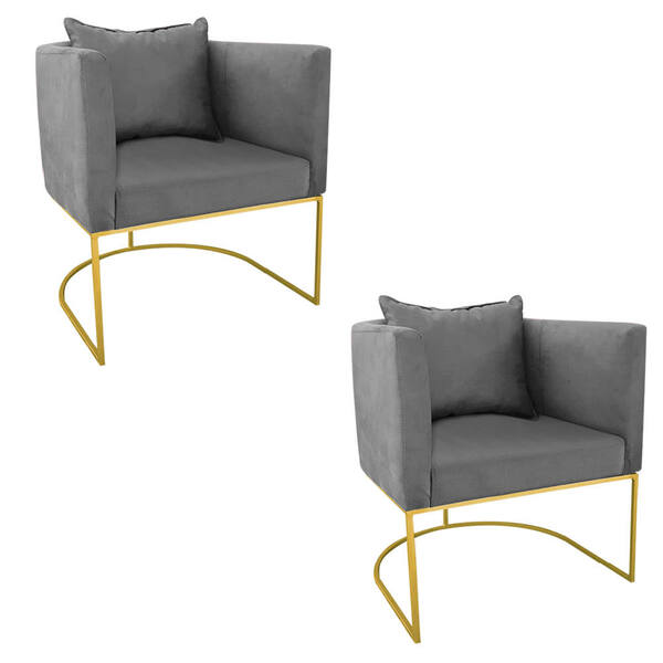 Kit 02 Poltronas Paola Suede Base Metálica Dourado D03 - D'ro