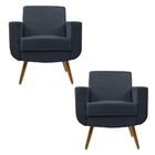 Kit 02 Poltronas Para Sala De Estar Cristal Pés Madeira Suede