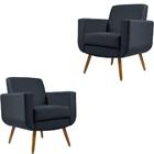 Kit 02 Poltronas Para Sala De Estar Cristal Pés Madeira Suede