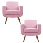 Kit 02 Poltronas Para Sala De Estar Cristal Pés Madeira Suede