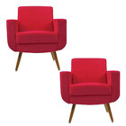 Kit 02 Poltronas Para Sala De Estar Cristal Pés Madeira Suede