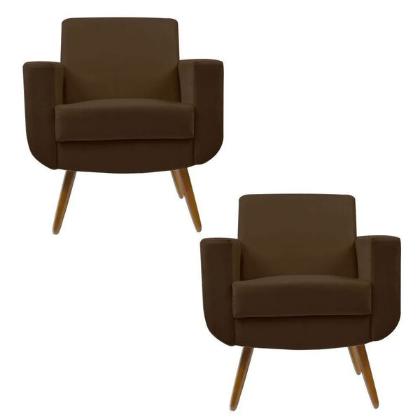 Kit 02 Poltronas Para Sala De Estar Cristal Pés Madeira Suede