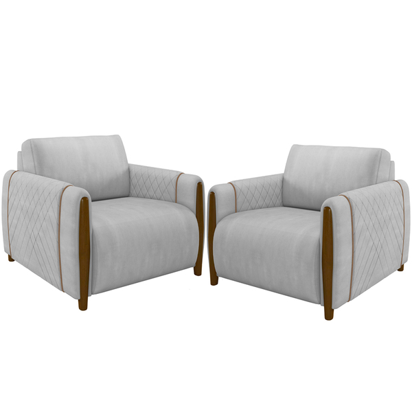 Kit 02 Poltronas Para Sala De Estar Pés De Madeira Base Fixa