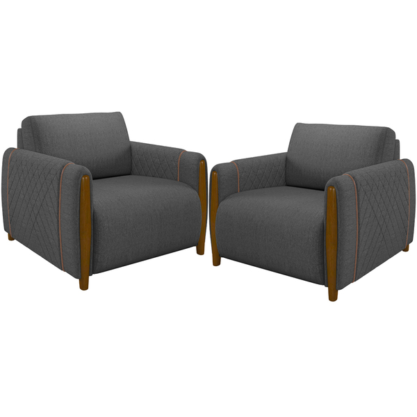 Kit 02 Poltronas Para Sala De Estar Pés De Madeira Base Fixa