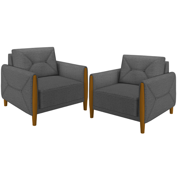 Kit 02 Poltronas Para Sala De Estar Pés De Madeira Base Fixa