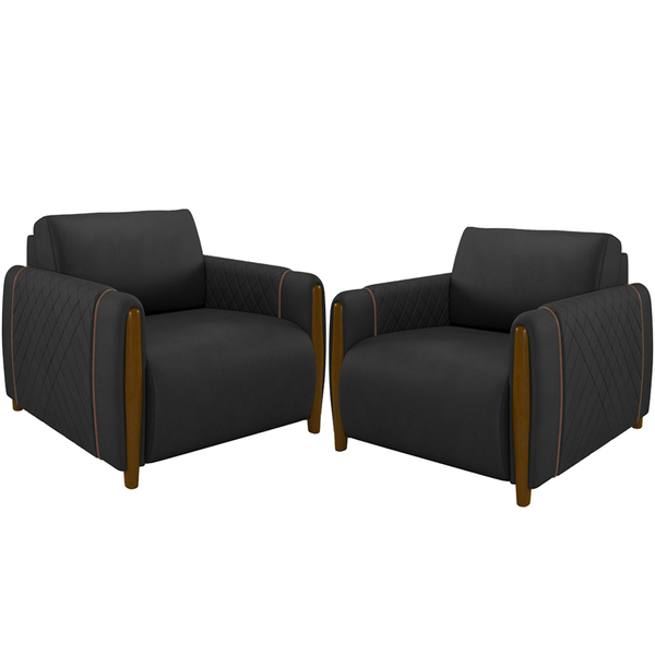 Kit 02 Poltronas Para Sala De Estar Pés De Madeira Fixa Flora