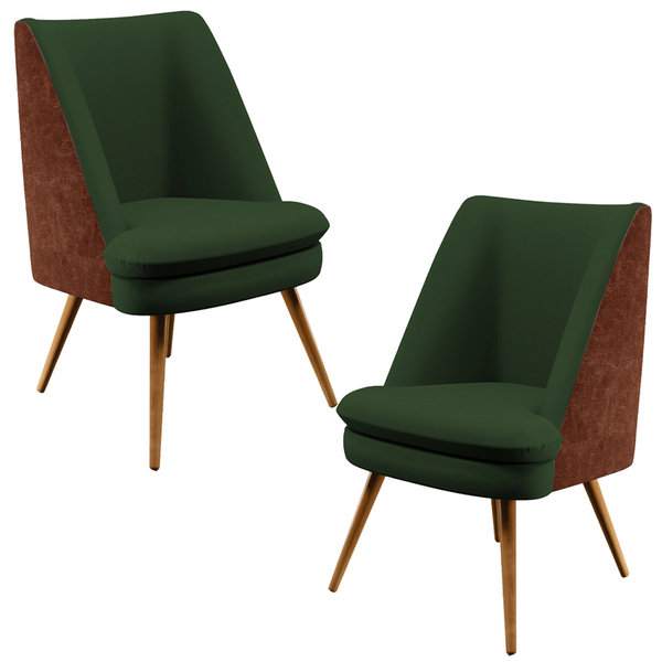 Kit 02 Poltronas Pérsia Pés Palito D02 Linho Verde Musgo C-11