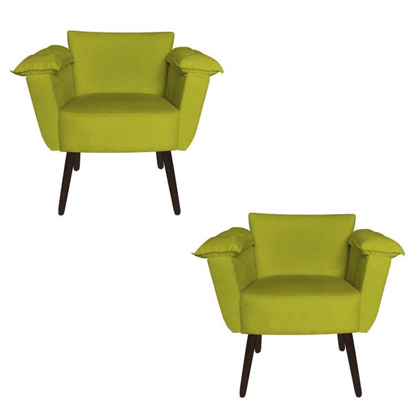 Kit 02 Poltronas Ruby Pés Palito Suede Amarelo - D'classe Dec