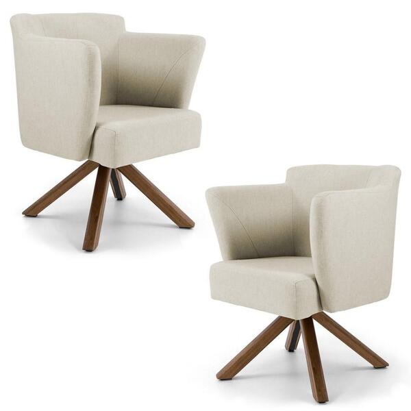 Kit 02 Poltronas Sabrina Base Giromad Giratória C-107 Linho B