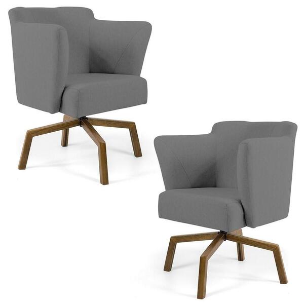 Kit 02 Poltronas Sabrina Base Ka Giratória Castanho B-317 Vel