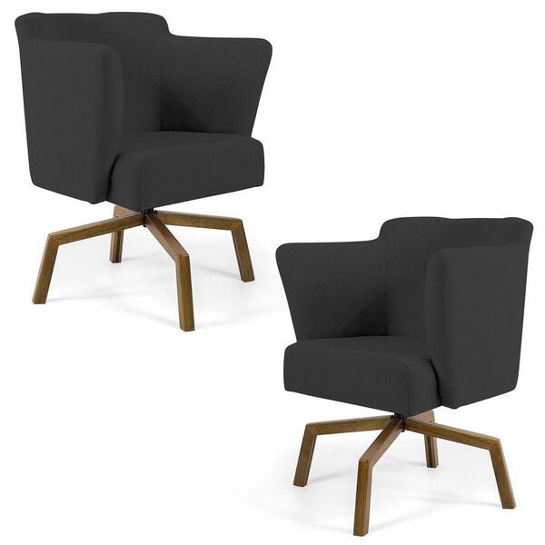 Kit 02 Poltronas Sabrina Castanho C-465 Linho Chumbo