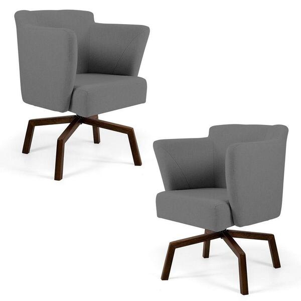 Kit 02 Poltronas Sabrina Imbuia C-416 Linho Cinza Escuro