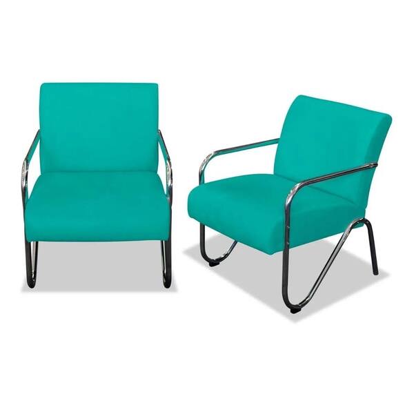 Kit 02 Poltronas Sabrina Suede Azul Turquesa Braça Cromada