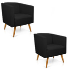 Kit 02 Poltronas Sara Linho Pés Palito Castanho - D'rossi - A