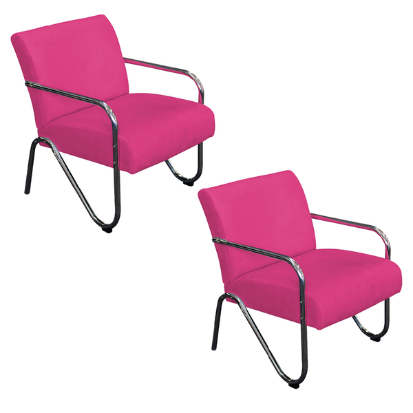 Kit 02 Poltronas Sara Pés Cromados Suede - Doce Sonho Móveis