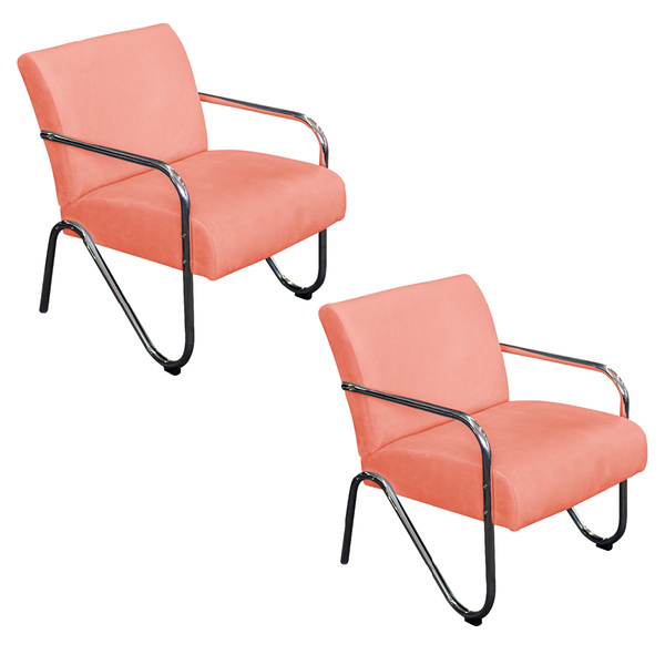 Kit 02 Poltronas Sara Pés Cromados Suede - Doce Sonho Móveis