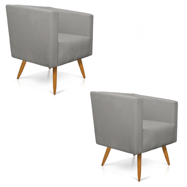 Kit 02 Poltronas Sara Suede Pés Palito Castanho - D'rossi - G