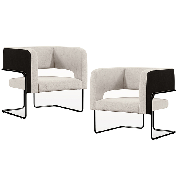 Kit 02 Poltronas Scarlett D02 Base Aço Preto Corano Preto C-0