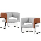 Kit 02 Poltronas Scarlett D02 Base Aço Preto Couríssimo Camel