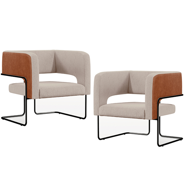 Kit 02 Poltronas Scarlett D02 Base Aço Preto Couríssimo Camel