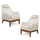 Kit 02 Poltronas Selena Base Madeira Linho Bege