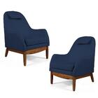 Kit 02 Poltronas Selena Base Madeira Veludo Azul