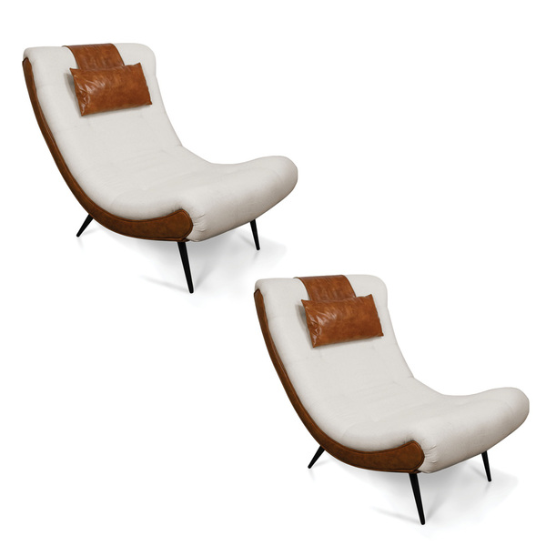 Kit 02 Poltronas Sher Corano Nozes Com Linho Bege A19 Pés Pal