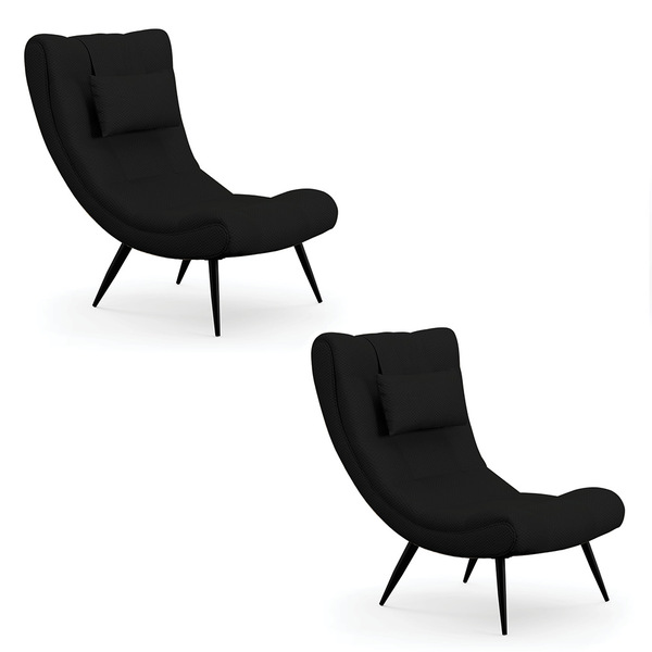 Kit 02 Poltronas Sher Veludo Luxo Preto A81 Pés Palito De Fer