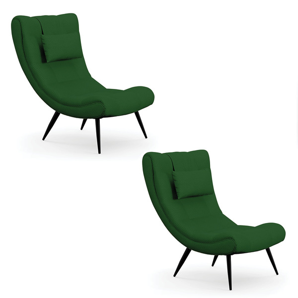 Kit 02 Poltronas Sher Veludo Luxo Verde A136 Pés Palito De Fe