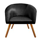 Kit 02 Poltronas Stella Acetinado Preto Pés Palito Castanho D