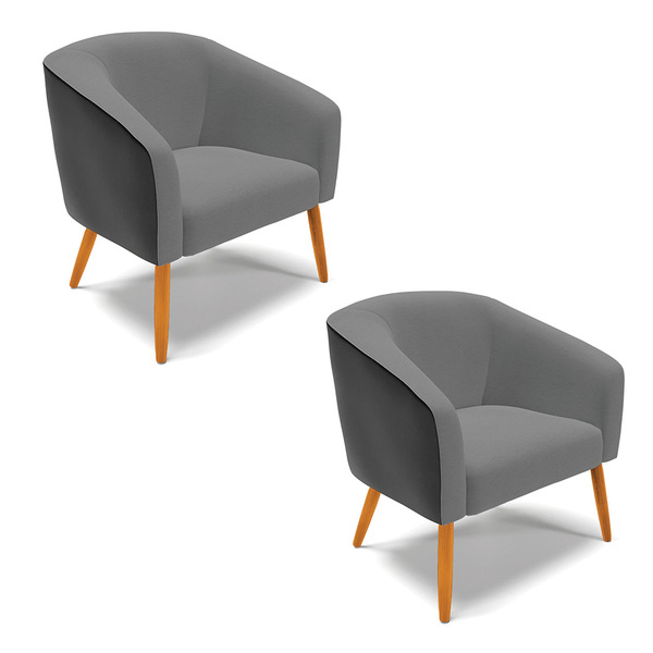 Kit 02 Poltronas Stella Corano Preto Com Linho Grafite A26 Pé