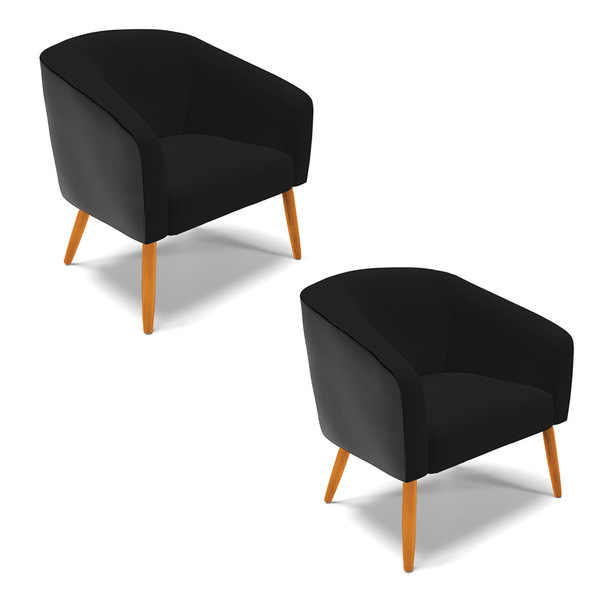 Kit 02 Poltronas Stella Corano Preto Com Linho Preto A79 Pés