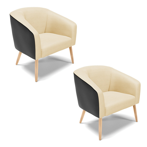 Kit 02 Poltronas Stella Corano Preto Com Veludo Off White Lux