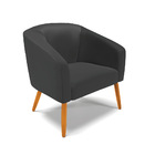 Kit 02 Poltronas Stella Corino Preto Pés Palito Castanho D03