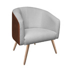 Kit 02 Poltronas Stella Couro Nozes Cr02 Com Linho Trama Cinz