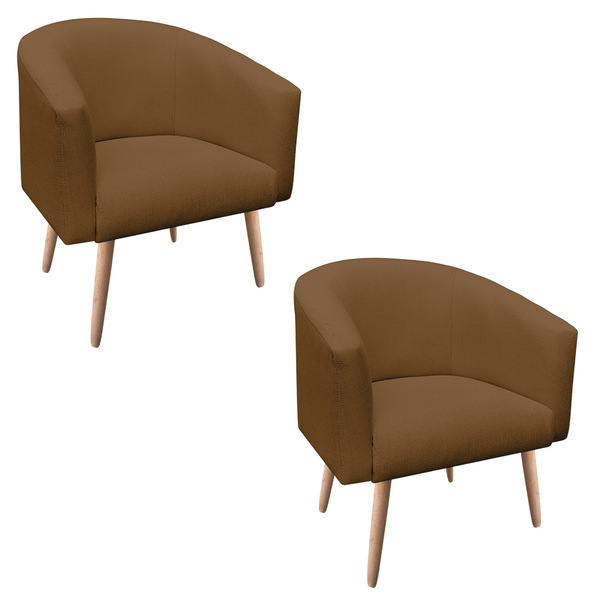 Kit 02 Poltronas Stella Linho Grosso Dourado A102 Pés Palito