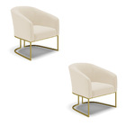 Kit 02 Poltronas Stella Linho Palha A32 Base Industrial Doura