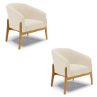 Kit 02 Poltronas Stella Linho Palha A32 Base Madeira Castanho