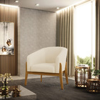 Kit 02 Poltronas Stella Linho Palha A32 Base Madeira Castanho