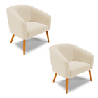 Kit 02 Poltronas Stella Linho Palha A32 Pés Palito Castanho -