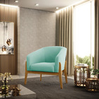 Kit 02 Poltronas Stella Suede Azul Turquesa Base Madeira Cast