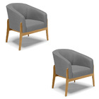 Kit 02 Poltronas Stella Veludo Luxo Grafite A131 Base Madeira