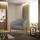 Kit 02 Poltronas Stella Veludo Luxo Grafite A131 Base Madeira